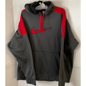 Nike Therma-FIT Hoodie Mens XL Gray Red Colorblock  Swoosh Pullover